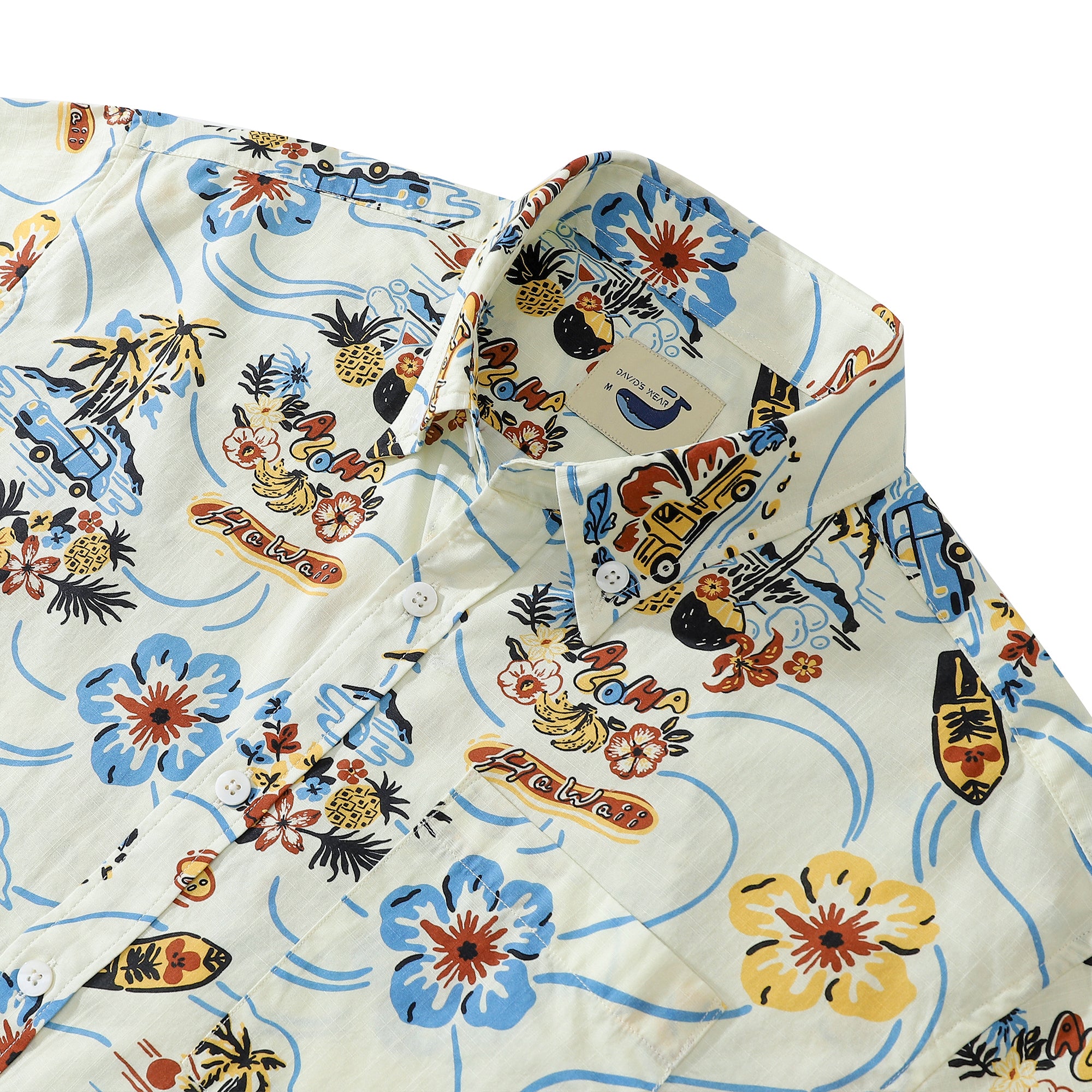 Vintage Car Surfboard Vacation State Men's Button-down Shirt 100% Cotton