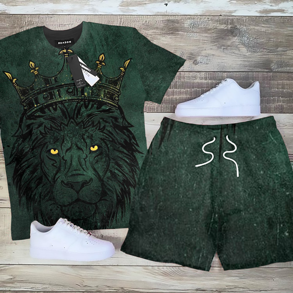 Men's Street Lion King Short Sleeve T-Shirt Set  044