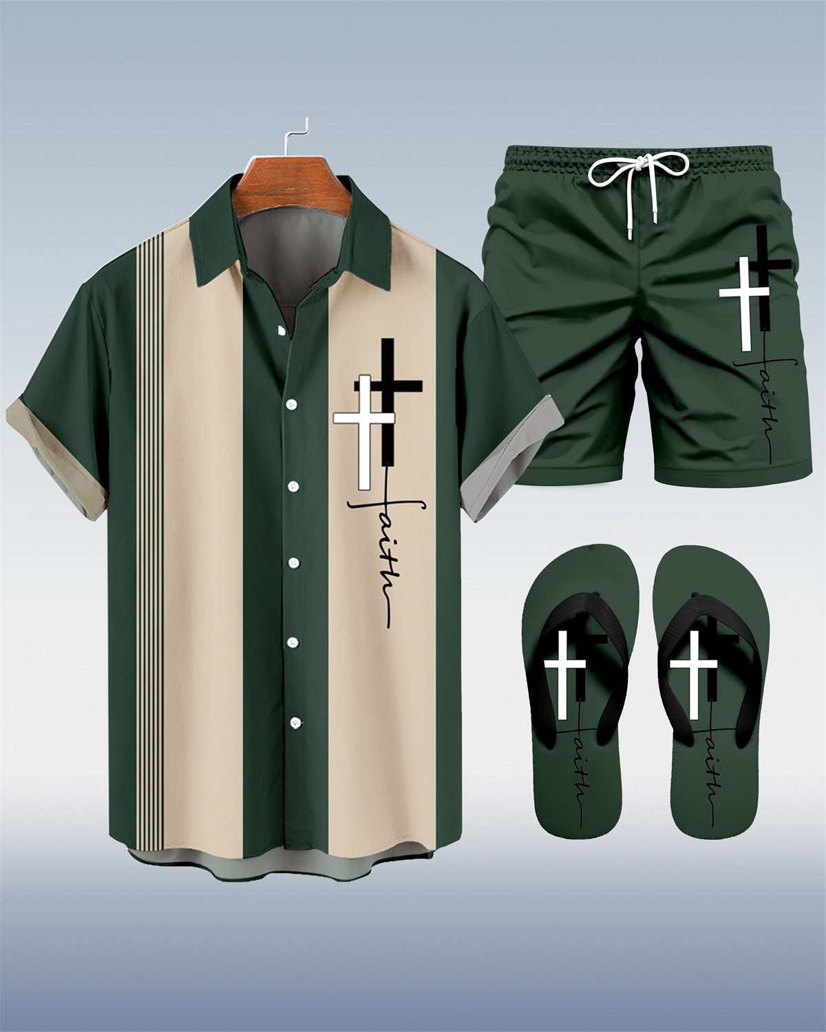 Men's Hawaii Vacations Print Shirt Three-Piece Set 056