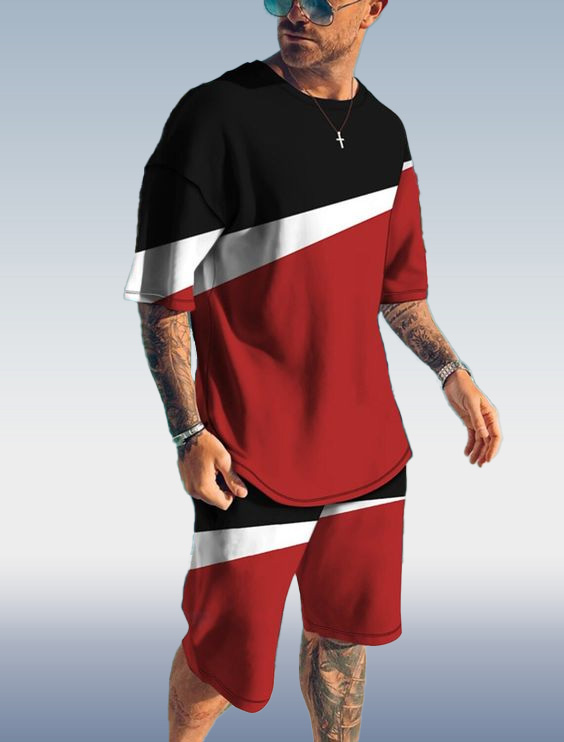 Men's Color Block Shorts Suit