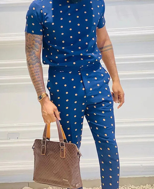 OK Fashion Polka Dot Print Short Sleeve Shirt & Pants 2Pcs Set