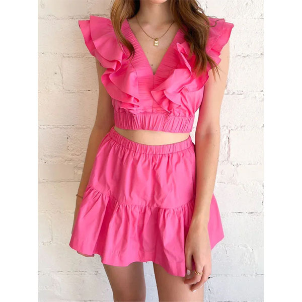 Ruffled Plain Mini Dress
