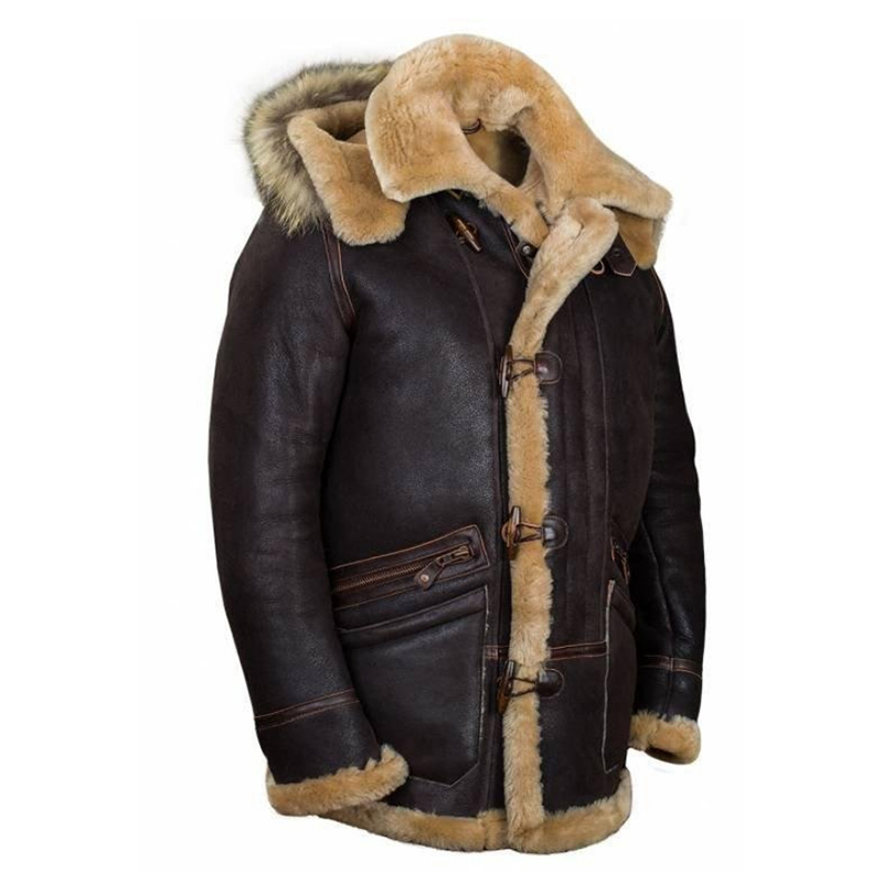 Men's Outdoor Casual Fleece Thickened Hooded Leather Jacket
